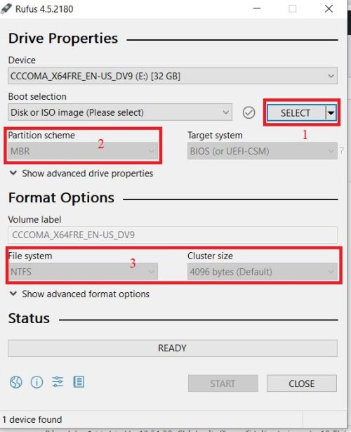 Chọn File ISO Windowns, cấu hình rufus tạo USB BOOT